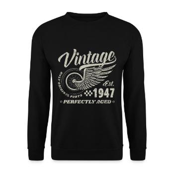 Vintage 1947 Year of birth 77 Birthday 77 Vintage - Unisex Sweatshirt - black - Front - Alina (178cm) & Michal (187cm)