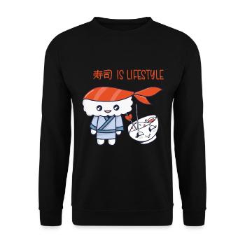 Kawaii Japanese Food Salmon Salmon Sushi Roll - Sweat-shirt Unisexe - noir - Devant - Alina (178cm) & Michal (187cm)
