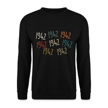 Né en 1942, année de naissance - légendaire depuis 1942 - Sweat-shirt Unisexe - noir - Devant - Alina (178cm) & Michal (187cm)