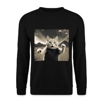 Cats Ufo Cat Lieutenant Cat Selfie Funny - Unisex Sweatshirt - black - Front - Alina (178cm) & Michal (187cm)