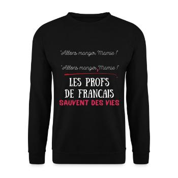 Les profs de français sauvent des vies HUMOUR - Sweat-shirt Unisexe - noir - Devant - Alina (178cm) & Michal (187cm)