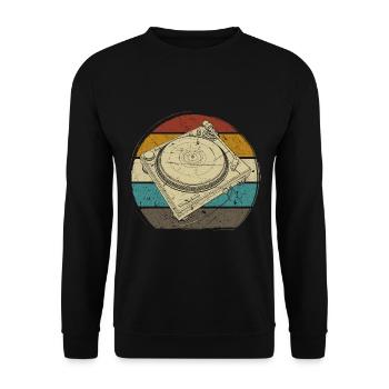 Schallplatte Vinyl Musik Plattenspieler retro - Unisex Pullover - Schwarz - Vorne - Alina (178cm) & Michal (187cm)