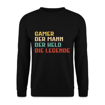 Gaming Der Mann Der Held Die Legende - Gamer - Unisex Pullover - Schwarz - Vorne - Alina (178cm) & Michal (187cm)