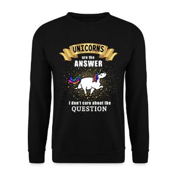 unicorns are the answer / question / unicorn - Unisex Pullover - Schwarz - Vorne - Alina (178cm) & Michal (187cm)