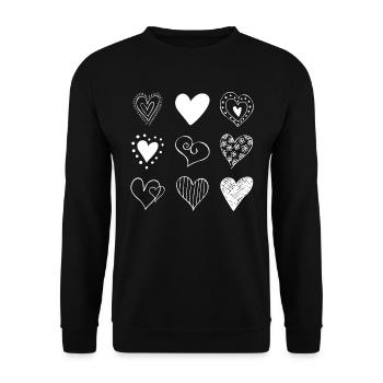 Hand drawn 9 Heart Square - Unisex Sweatshirt - black - Front - Alina (178cm) & Michal (187cm)