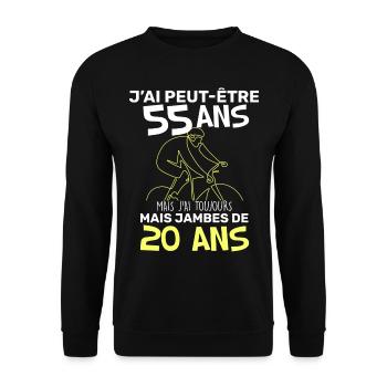 Anniversaire Homme Cycliste 55 ans Citation Vélo - Sweat-shirt Unisexe - noir - Devant - Alina (178cm) & Michal (187cm)