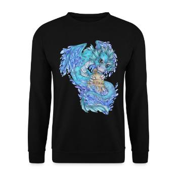 Niedlich Drache Phantasie Mythologie Wasser See - Unisex Pullover - Schwarz - Vorne - Alina (178cm) & Michal (187cm)