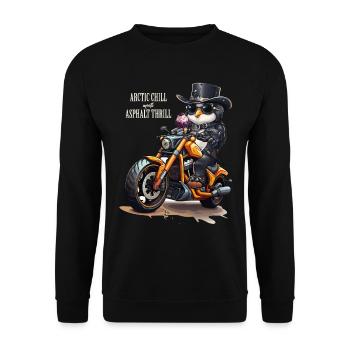 Pinguin Motorrad Eiswaffel - Unisex Pullover - Schwarz - Vorne - Alina (178cm) & Michal (187cm)