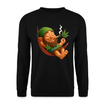 Kiffender Zwerg in Hängematte Cannabis - Unisex Pullover - Schwarz - Vorne - Alina (178cm) & Michal (187cm)