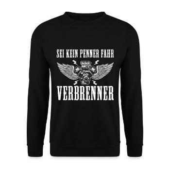 Sei kein Penner fahr Verbrenner Auto - Unisex Pullover - Schwarz - Vorne - Alina (178cm) & Michal (187cm)