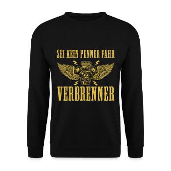 Sei kein Penner fahr Verbrenner Auto - Unisex Pullover - Schwarz - Vorne - Alina (178cm) & Michal (187cm)