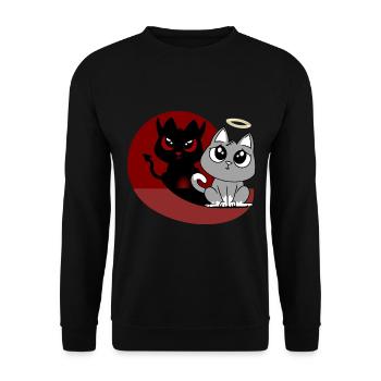 What? I Was's Not - Devil Angel Evil Cat - Unisex Sweatshirt - black - Front - Alina (178cm) & Michal (187cm)