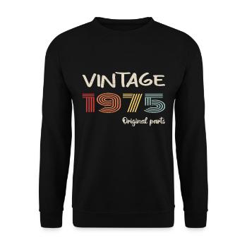 Original 1975 Vintage | Geburtstagsgeschenk 1975 - Unisex Pullover - Schwarz - Vorne - Alina (178cm) & Michal (187cm)