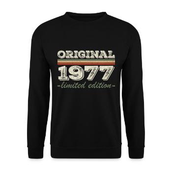 Legend since 1977 Born 1977 Birthday 1977 - Unisex Sweatshirt - black - Front - Alina (178cm) & Michal (187cm)