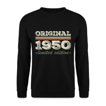 Legend since 1950 Born 1950 Birthday 1950 - Unisex Sweatshirt - black - Front - Alina (178cm) & Michal (187cm)