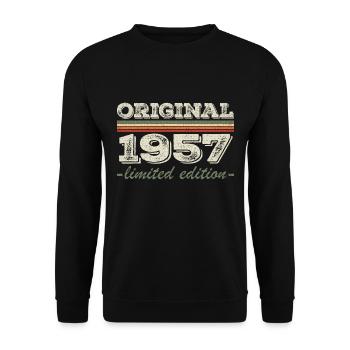 Legend since 1957 Born 1957 Birthday 1957 - Unisex Sweatshirt - black - Front - Alina (178cm) & Michal (187cm)