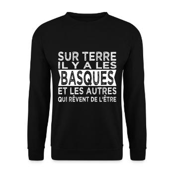 sur terre les Basques Humour Pays Basque - Sweat-shirt Unisexe - noir - Devant - Alina (178cm) & Michal (187cm)