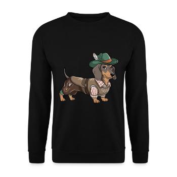 Teckel bavarois Chemise rouge blanche Costume traditionnel Bavière - Sweat-shirt Unisexe - noir - Devant - Alina (178cm) & Michal (187cm)