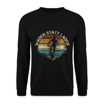 Waden Statt Laden Spruch Mountainbike - Unisex Pullover - Schwarz - Vorne - Alina (178cm) & Michal (187cm)