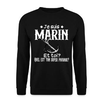 Marin Marine Métier Mer Super Héros - Sweat-shirt Unisexe - noir - Devant - Alina (178cm) & Michal (187cm)