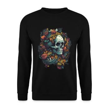 Cool Boho Skull Skull avec des fleurs colorées - Sweat-shirt Unisexe - noir - Devant - Alina (178cm) & Michal (187cm)