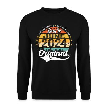 Born in June 2024 Birthday Gift June 2024 - Unisex Sweatshirt - black - Front - Alina (178cm) & Michal (187cm)