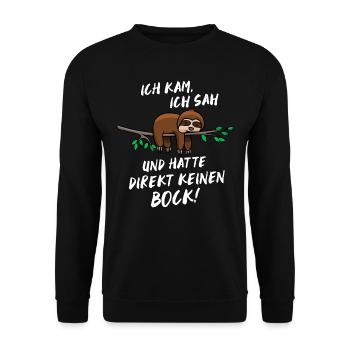 Ich hatte keinen Bock Faultier Fun Shirt - Unisex Pullover - Schwarz - Vorne - Alina (178cm) & Michal (187cm)