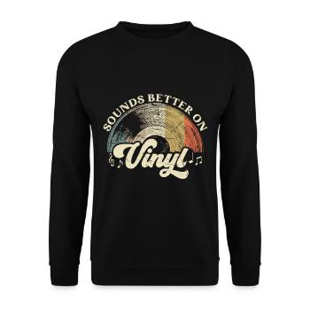 Schallplatte Vinyl Musik Plattenspieler retro - Unisex Pullover - Schwarz - Vorne - Alina (178cm) & Michal (187cm)