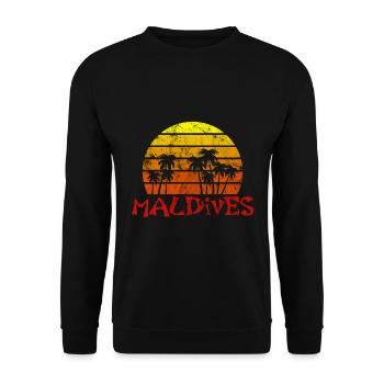Malediven Palmen Sonnenuntergang Urlaub Retro - Unisex Pullover - Schwarz - Vorne - Alina (178cm) & Michal (187cm)