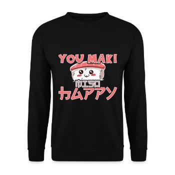 Kawaii Japanese Food Salmon Salmon Sushi Roll - Unisex Sweatshirt - black - Front - Alina (178cm) & Michal (187cm)