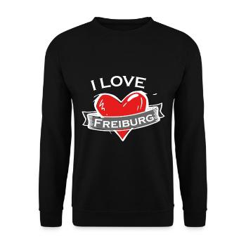 Freiburg - Ich liebe Stadtnamen in Tattoo Stil - Unisex Pullover - Schwarz - Vorne - Alina (178cm) & Michal (187cm)