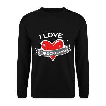 Brückenau - Ich liebe Stadtnamen in Tattoo Stil - Unisex Pullover - Schwarz - Vorne - Alina (178cm) & Michal (187cm)