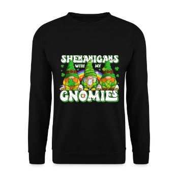 St Patricks Day Irland Wichtel Gnome - Unisex Pullover - Schwarz - Vorne - Alina (178cm) & Michal (187cm)