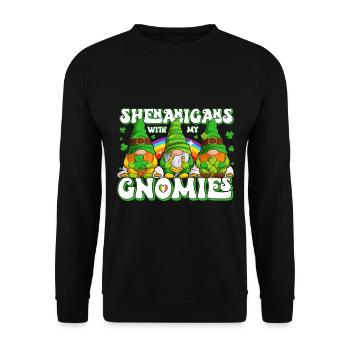 St Patricks Day Irland Wichtel Gnome - Unisex Pullover - Schwarz - Vorne - Alina (178cm) & Michal (187cm)