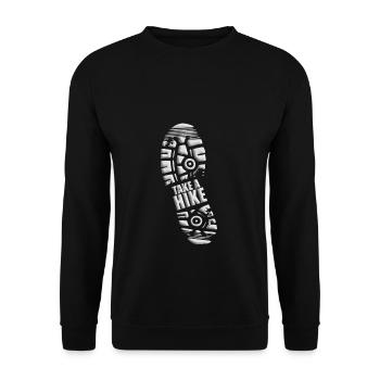 TAKE A HIKE - WANDERN - BERGSTEIGEN - SCHUHABDRUCK - Unisex Pullover - Schwarz - Vorne - Alina (178cm) & Michal (187cm)