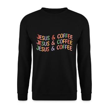 Jesus & Coffee - Unisex Sweatshirt - black - Front - Alina (178cm) & Michal (187cm)
