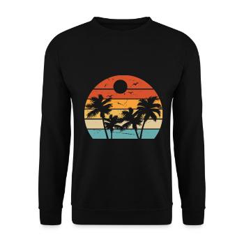 Palmen Kokospalmen Beach Strand Retro - Unisex Pullover - Schwarz - Vorne - Alina (178cm) & Michal (187cm)