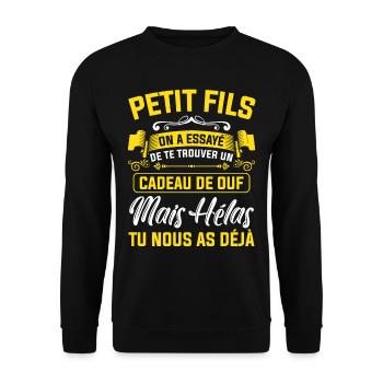 petit fils cadeau de ouf mais tu nous as déjà - Sweat-shirt Unisexe - noir - Devant - Alina (178cm) & Michal (187cm)