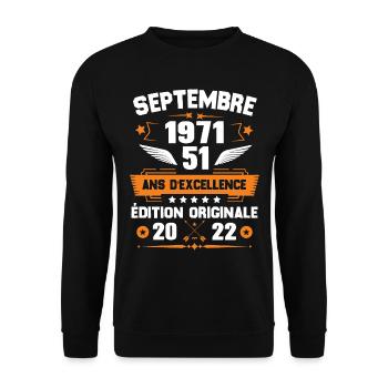 Septembre 1971 Idée cadeau d'anniversaire 51 ans - Sweat-shirt Unisexe - noir - Devant - Alina (178cm) & Michal (187cm)