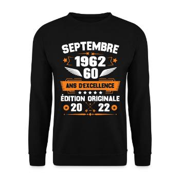 Septembre 1962 Idée cadeau d'anniversaire 60 ans - Sweat-shirt Unisexe - noir - Devant - Alina (178cm) & Michal (187cm)