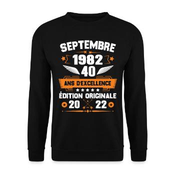 Septembre 1982 Idée cadeau d'anniversaire 40 ans - Sweat-shirt Unisexe - noir - Devant - Alina (178cm) & Michal (187cm)