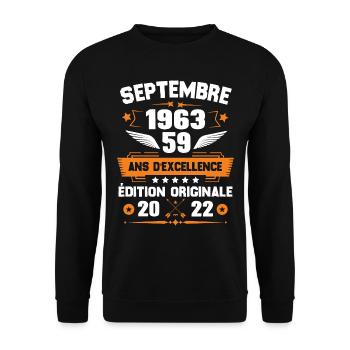 Septembre 1963 Idée cadeau d'anniversaire 59 ans - Sweat-shirt Unisexe - noir - Devant - Alina (178cm) & Michal (187cm)