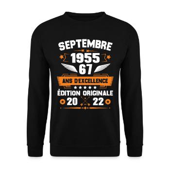 Septembre 1955 Idée cadeau d'anniversaire 67 ans - Sweat-shirt Unisexe - noir - Devant - Alina (178cm) & Michal (187cm)