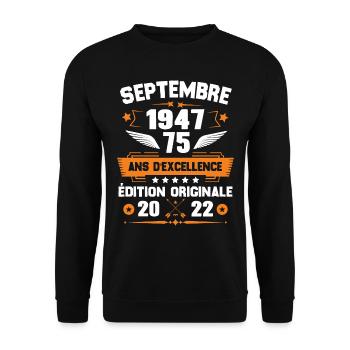 Septembre 1947 Idée cadeau d'anniversaire 75 ans - Sweat-shirt Unisexe - noir - Devant - Alina (178cm) & Michal (187cm)