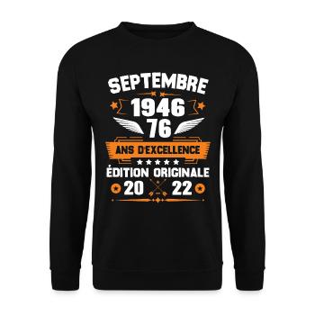 Septembre 1946 Idée cadeau d'anniversaire 76 ans - Sweat-shirt Unisexe - noir - Devant - Alina (178cm) & Michal (187cm)