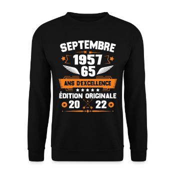 Septembre 1957 Idée cadeau d'anniversaire 65 ans - Sweat-shirt Unisexe - noir - Devant - Alina (178cm) & Michal (187cm)