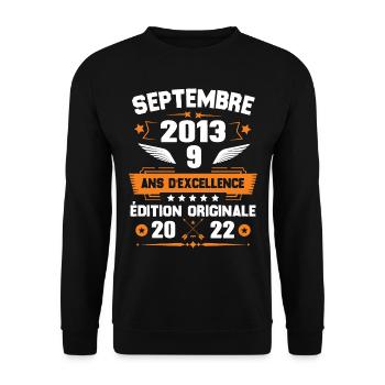 Septembre 2013 Idée cadeau d'anniversaire 9 ans - Sweat-shirt Unisexe - noir - Devant - Alina (178cm) & Michal (187cm)