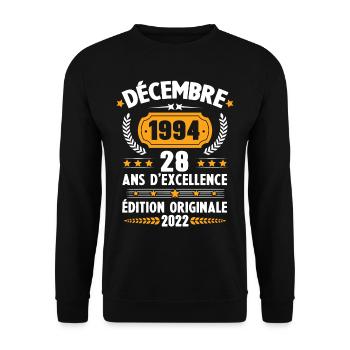 Cadeau D'anniversaire Rétro 28 Ans Décembre 1994 - Sweat-shirt Unisexe - noir - Devant - Alina (178cm) & Michal (187cm)