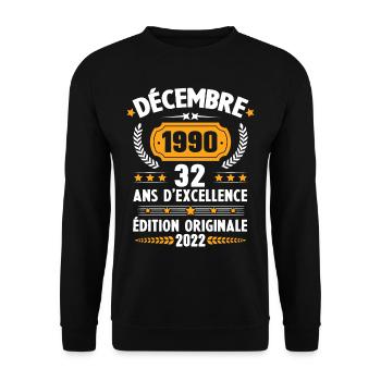 Cadeau D'anniversaire Rétro 32 Ans Décembre 1990 - Sweat-shirt Unisexe - noir - Devant - Alina (178cm) & Michal (187cm)