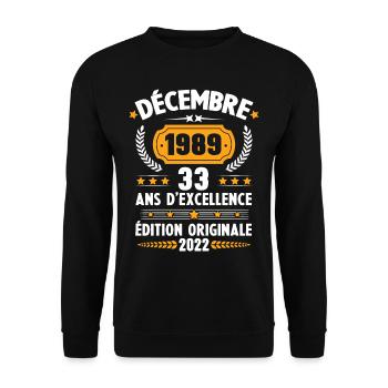 Cadeau D'anniversaire Rétro 33 Ans Décembre 1989 - Sweat-shirt Unisexe - noir - Devant - Alina (178cm) & Michal (187cm)